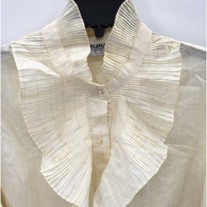 Kiks Women's Cream Pinstripe Long Sleeve Collared Button Front Blouse Top 42